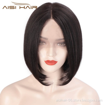 Aisi Hair Cheap Short Bob Natural Black Wig Silky Straight Front Lace Wig Middle Part Lace Front Hair Wigs For Black White Women